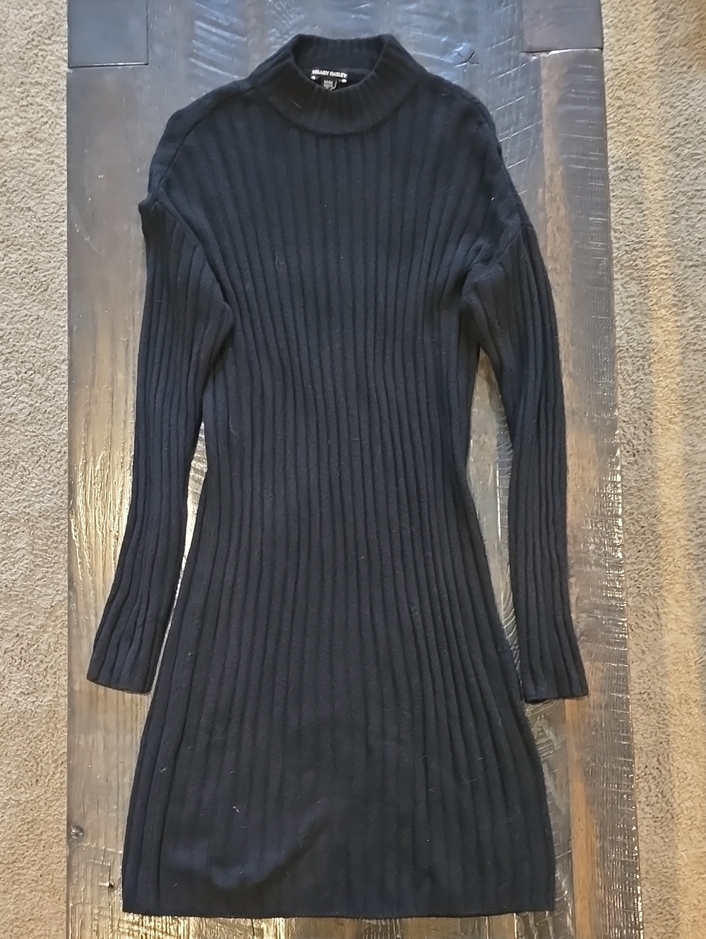 Hilary Radley Black Ribbed Long-Sleeve Knit Dress